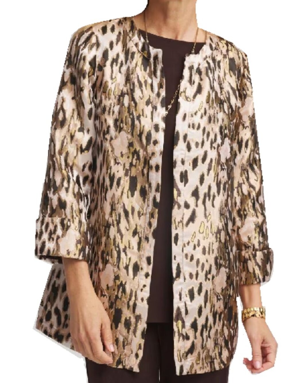 Chico's Travelers Collection Animal Print Metallic Shimmer. Jacquard Jacket NWT